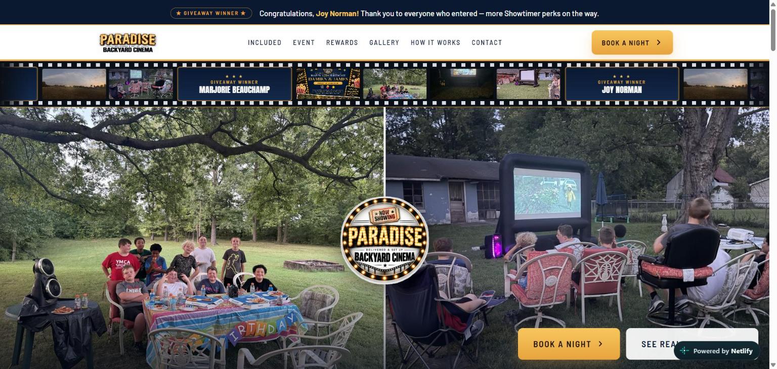 Paradise Backyard Cinema website
